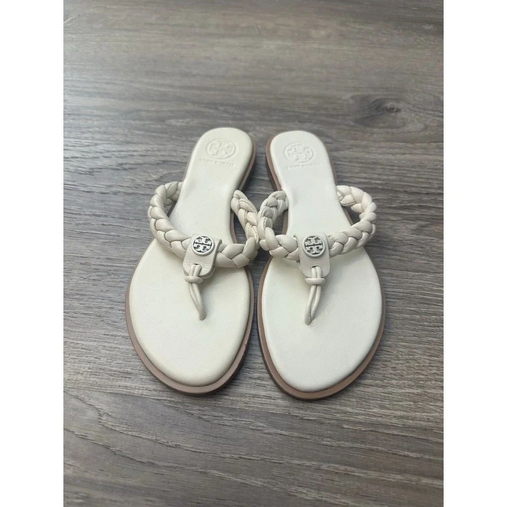 Tory Burch Braided Benton Thong Sandal White/brown Size 5